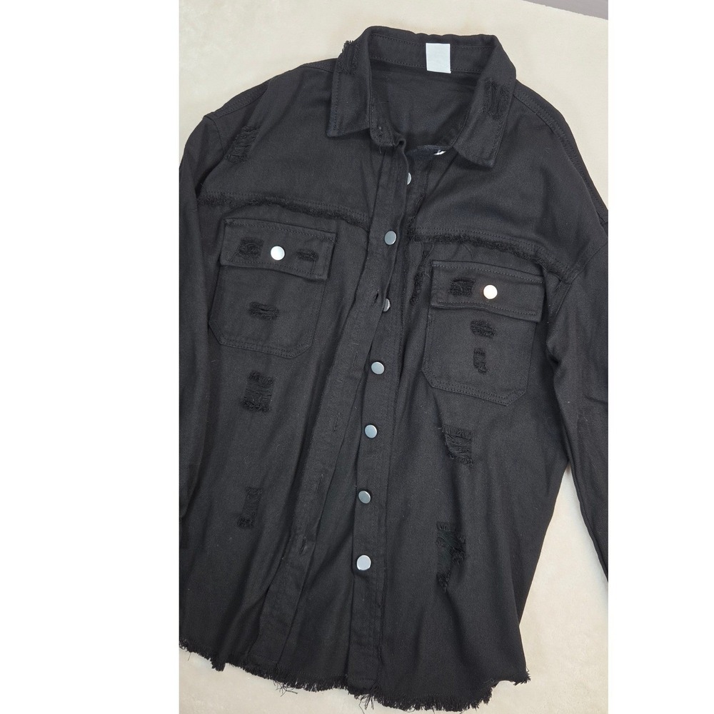 Mens Shirt XL Black Distressed Frayed Edgy Thrashed Ratty Grungy Punk Raw Edge